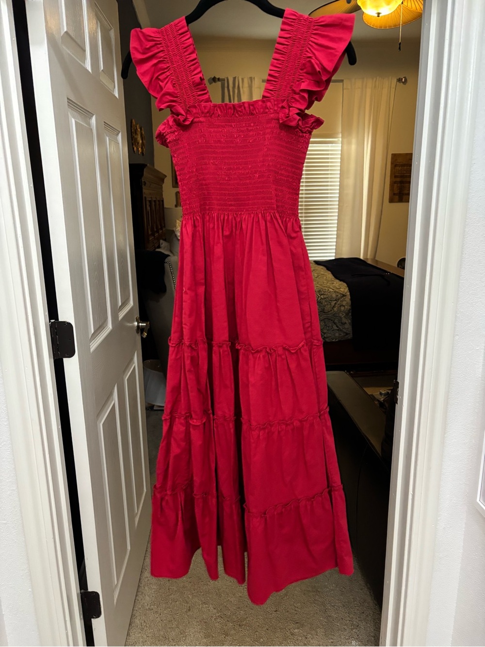 Hill House Red Ruffled Midi Dress